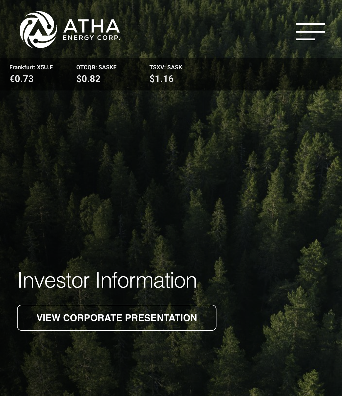 ATHA Energy Corp. investor information page with capital structure and SEDAR filings