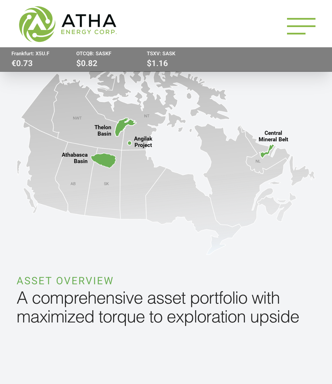 ATHA Energy asset overview map across Canada’s uranium basins