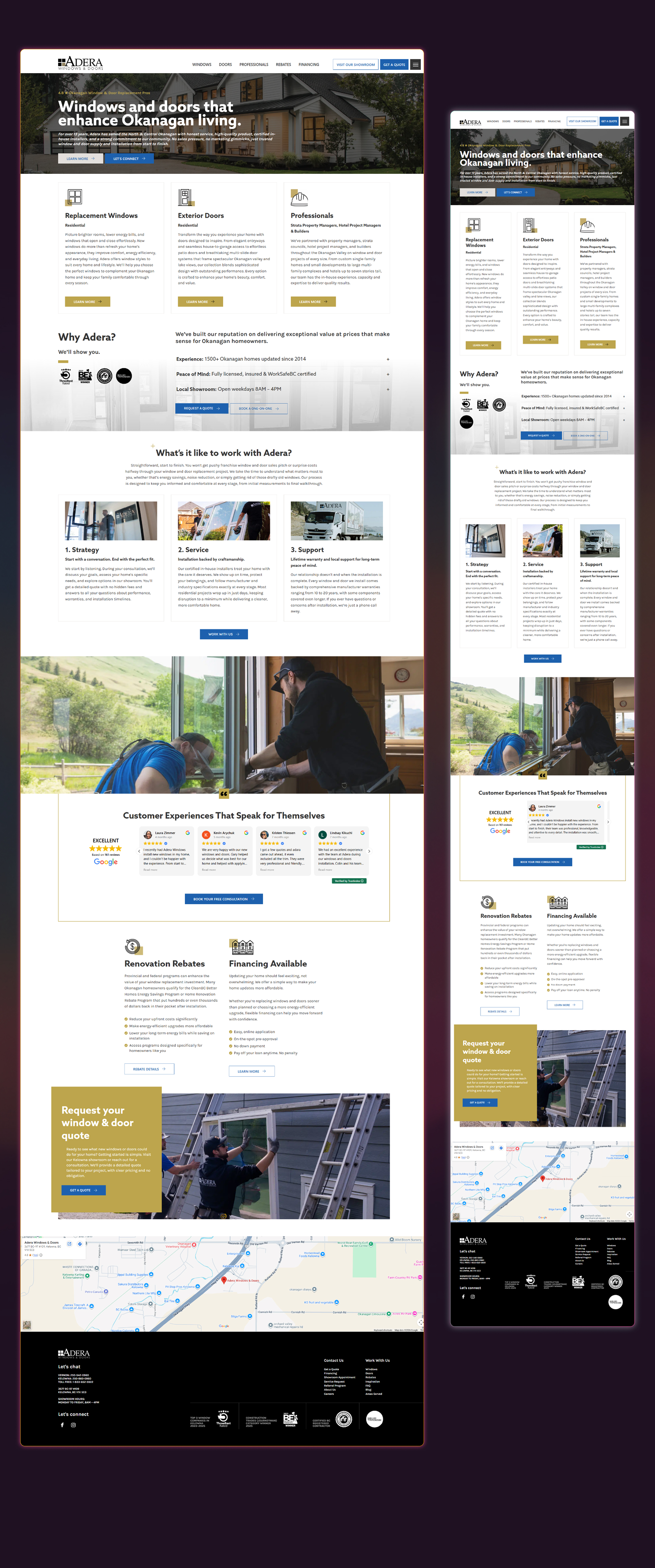 Adera Windows & Doors full homepage design, desktop and mobile
