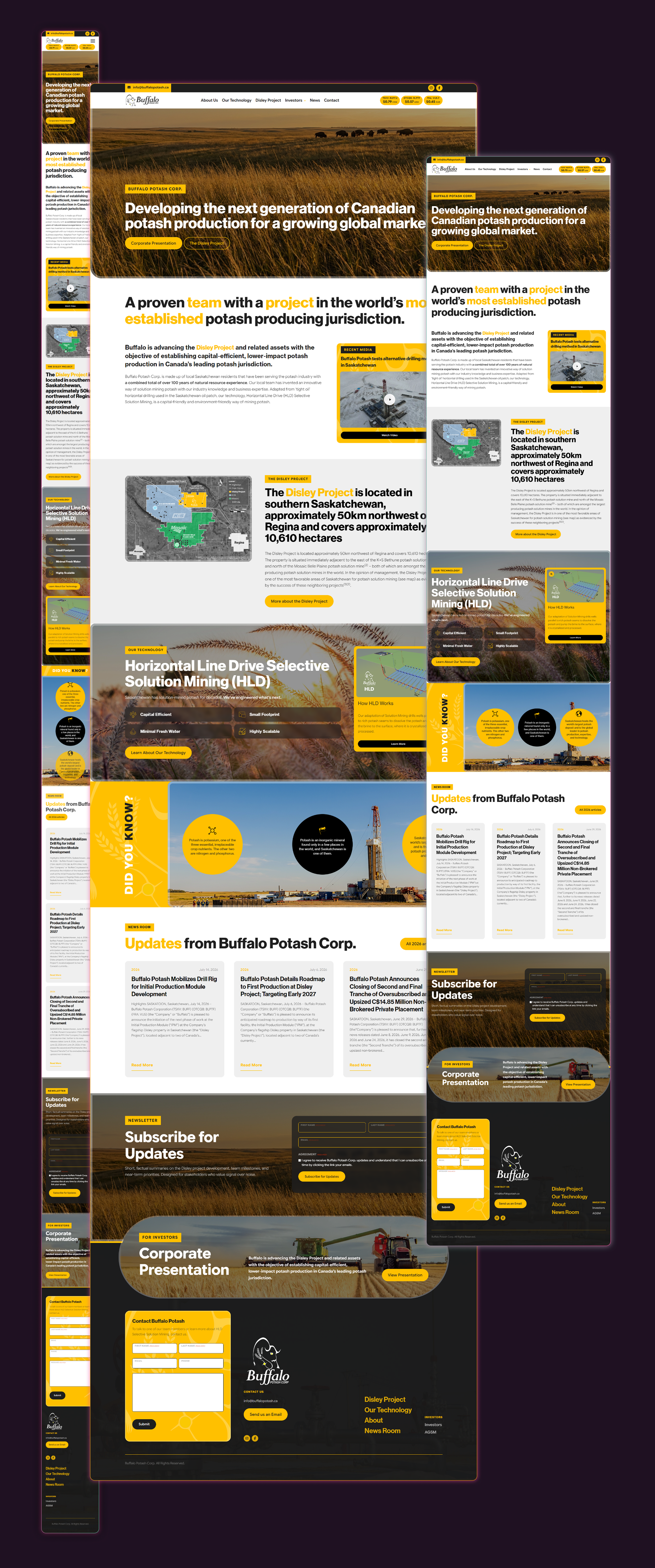 Buffalo Potash Corp. full homepage design across desktop, tablet, and mobile