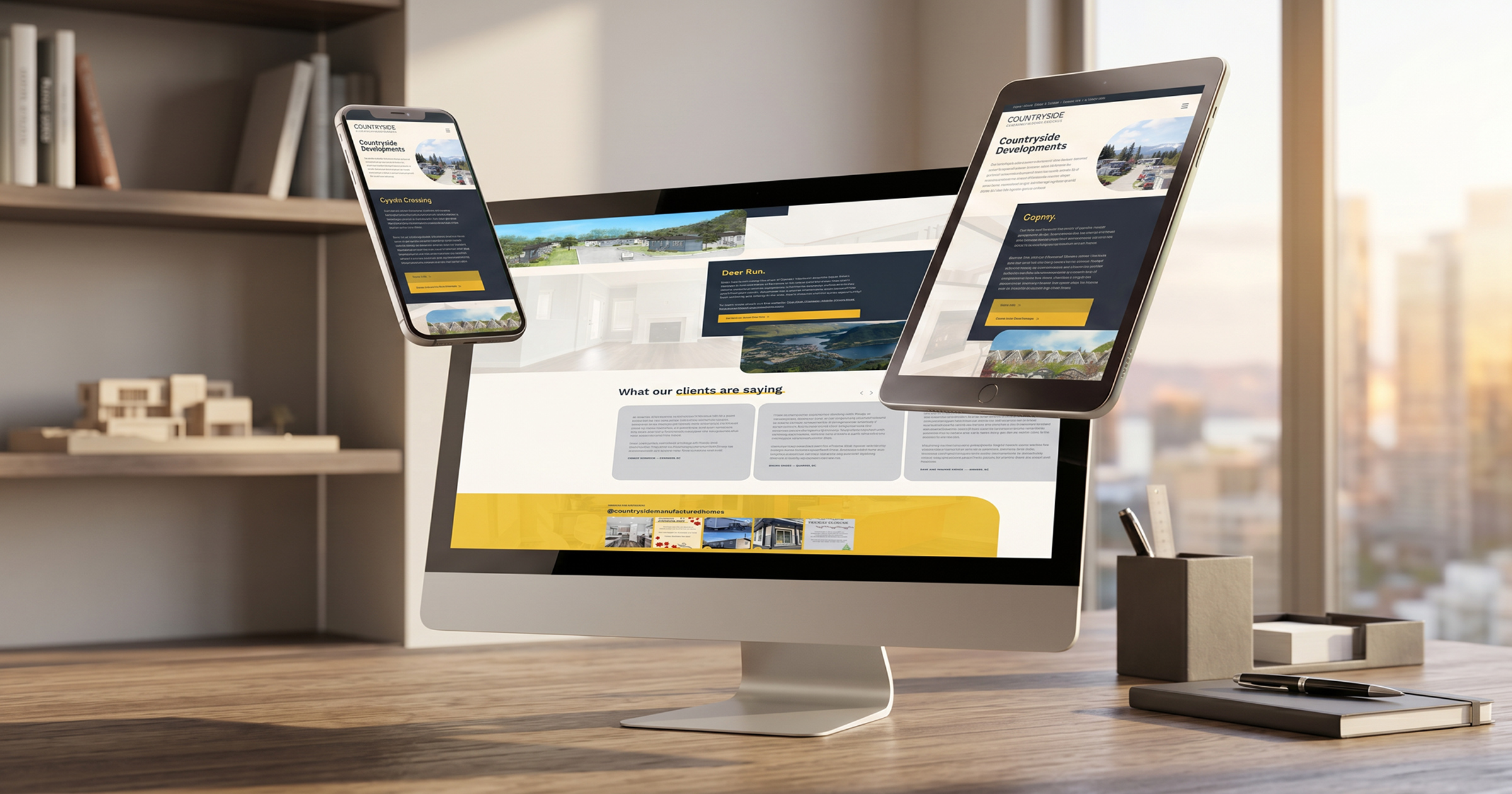 Countryside Developments pages on a desktop, tablet, and phone