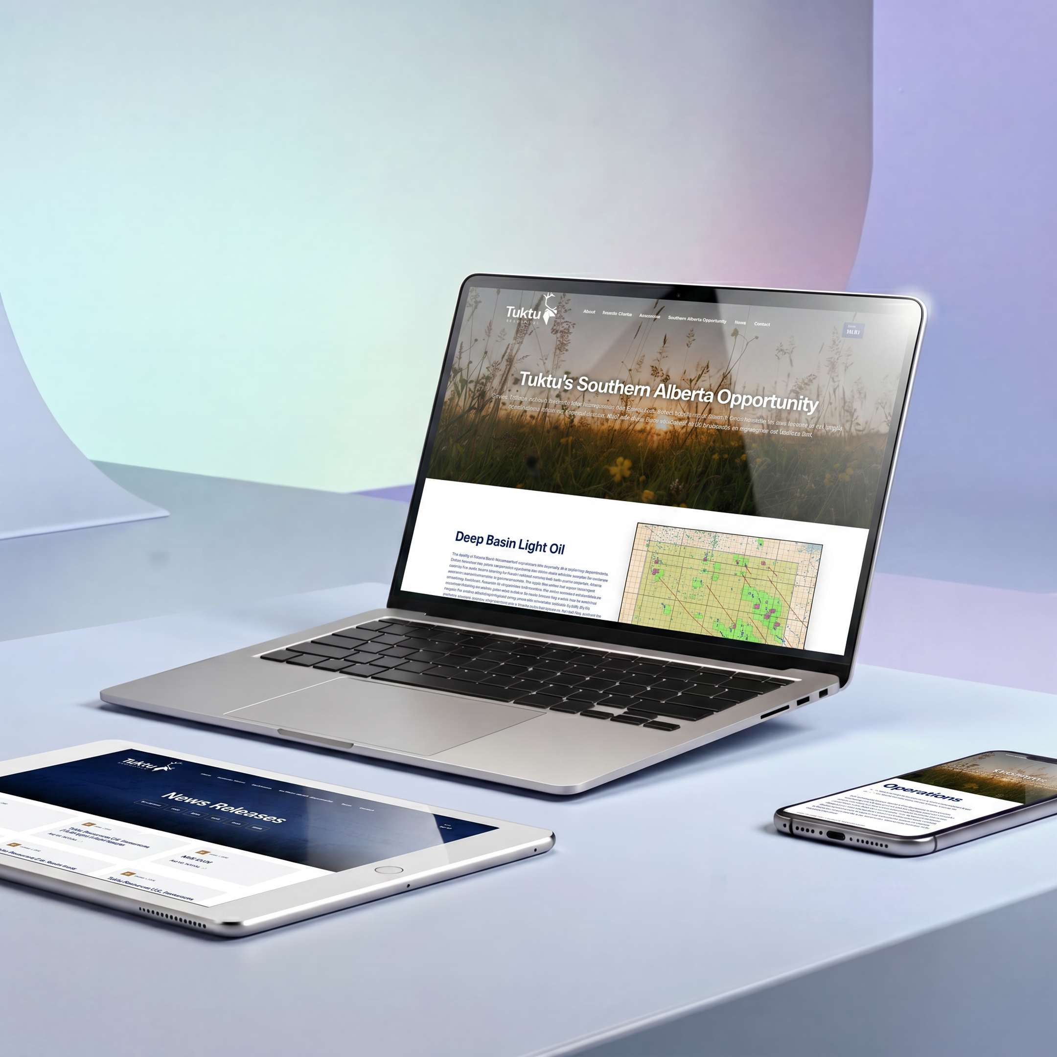 TUKTU Resources website on a laptop, tablet, and phone